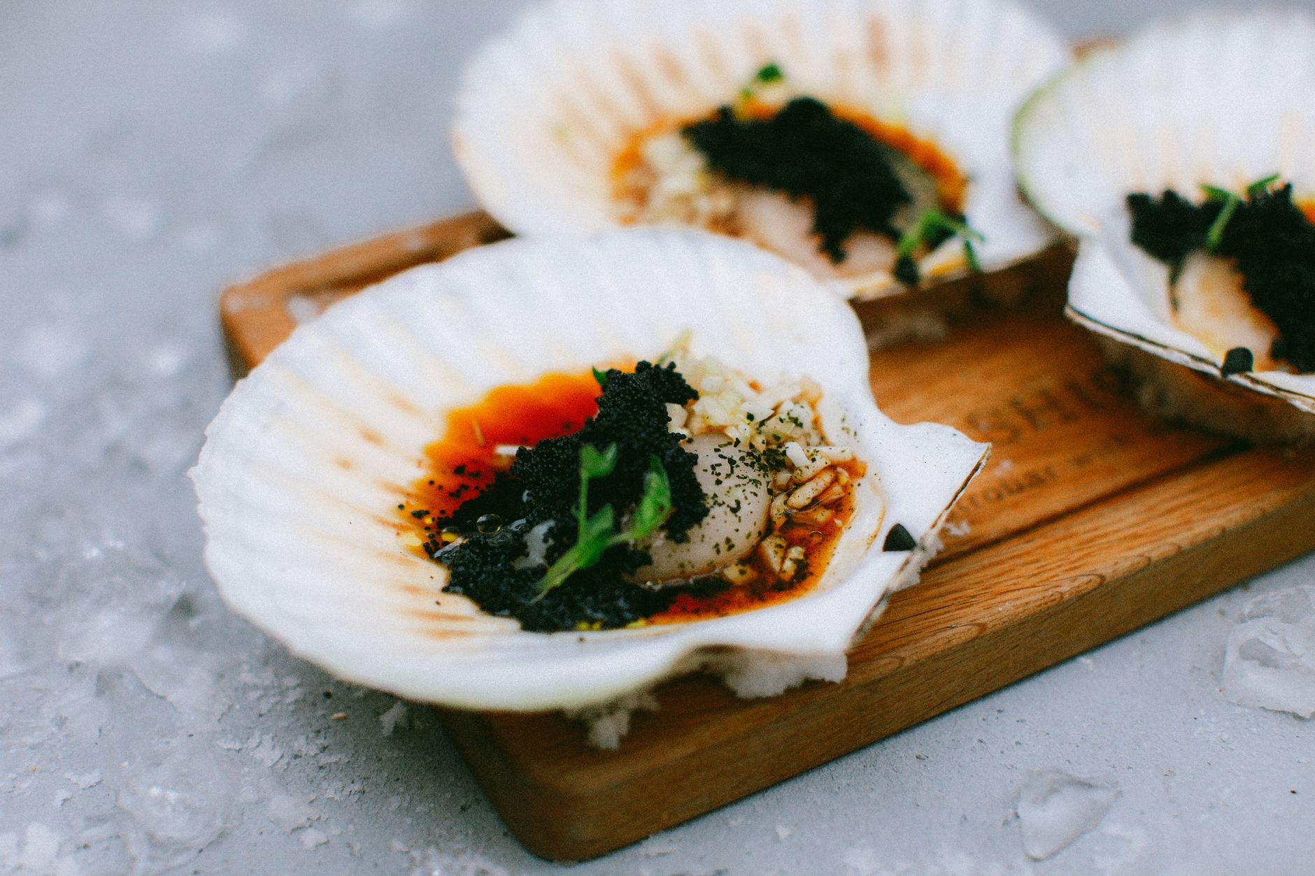 Scallops on the half shell with golden breadcrumb topping