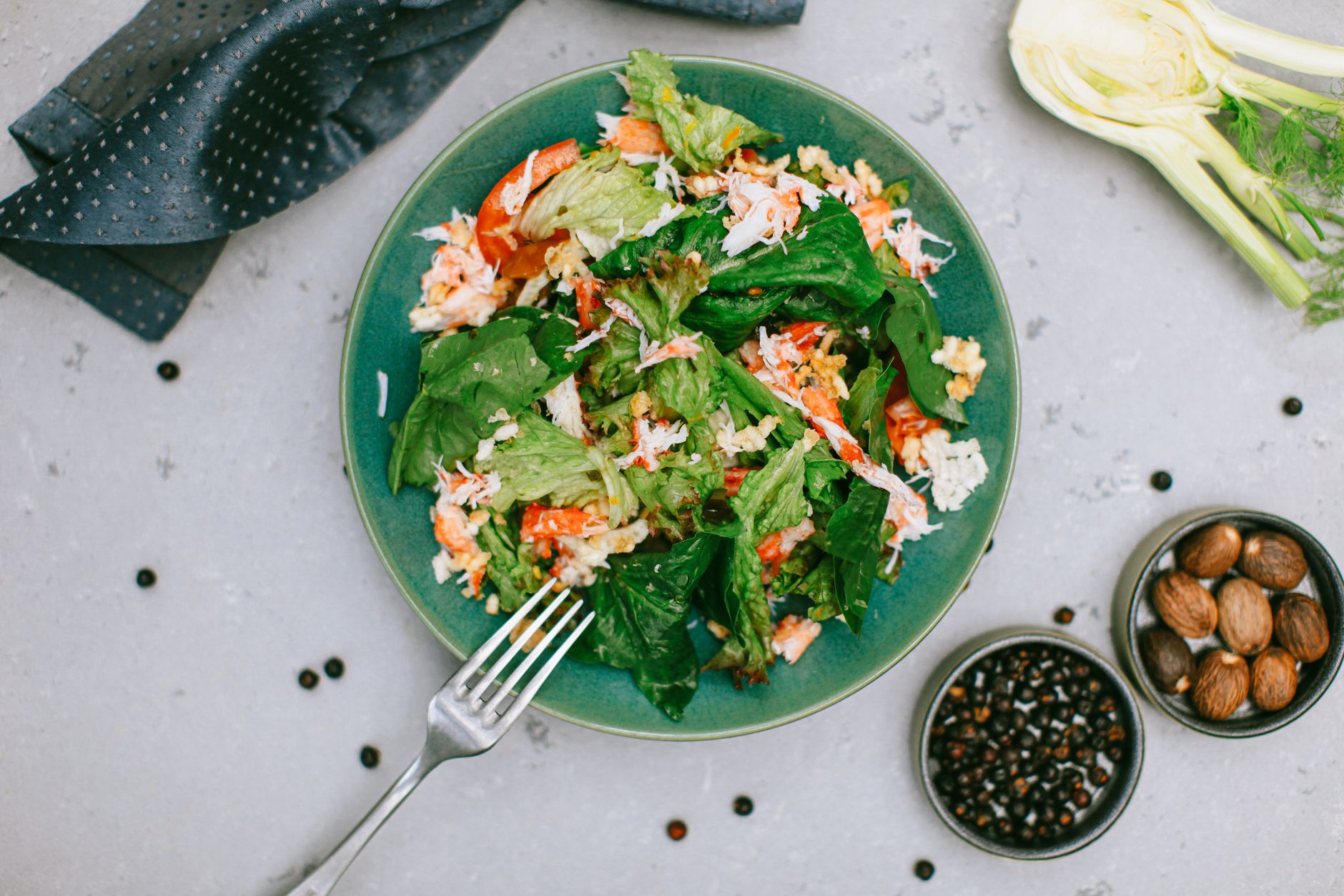 Colorful goya salad with sliced tomatoes and cucumber