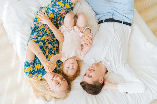 Overhead Shot of a Family Lying on the Bed
