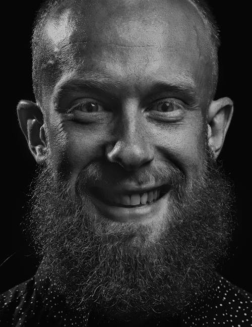 Free Grayscale Portrait of a Bearded Man  Stock Photo
