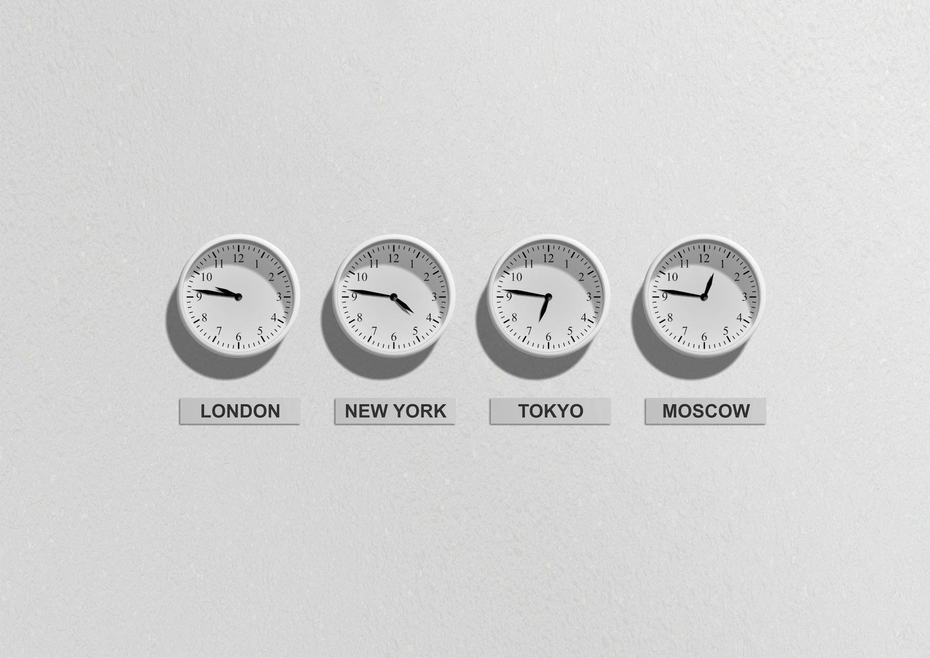 London New York Tokyo and Moscow Clocks