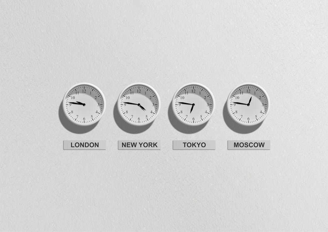 Free London New York Tokyo and Moscow Clocks Stock Photo