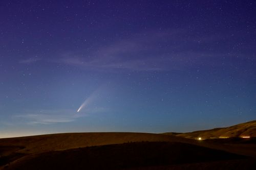 Free Beautiful night sky with a comet over the hills in Wenatchee, Washington. Perfect astrophotography capture. Stock Photo