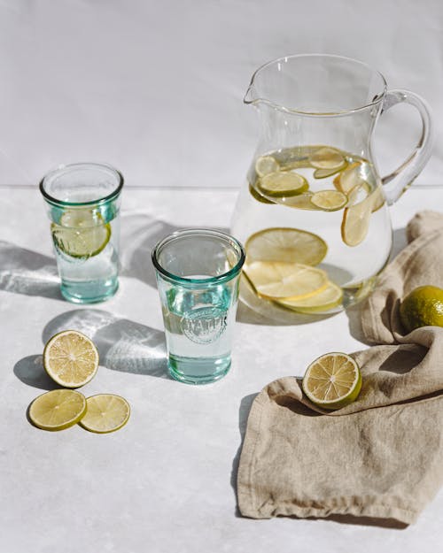Free Glass of cold drink with lime Stock Photo