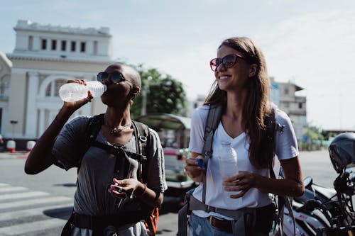 Ilmainen kuvapankkikuva tunnisteilla afroamerikkalainen, aurinkolasit, backpackers
