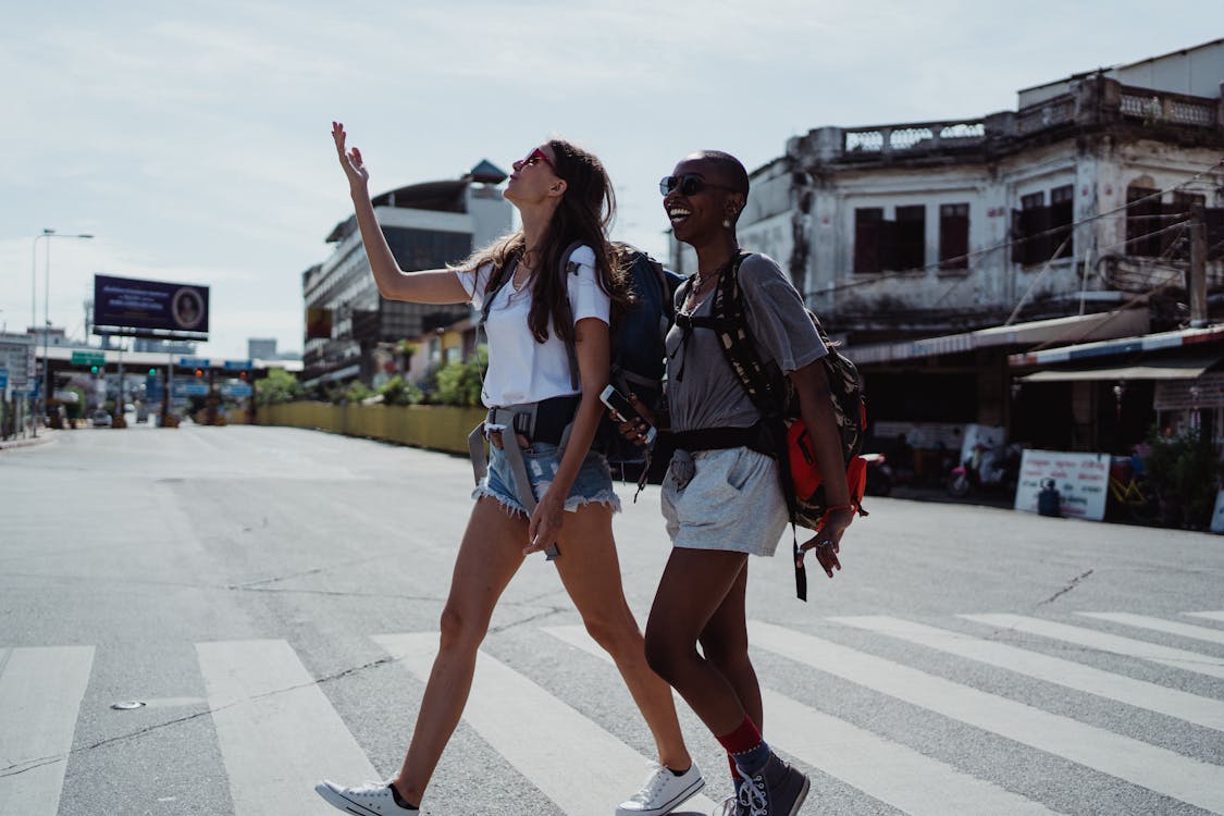 Free Women Crossing On Pedestrian Stock Photo