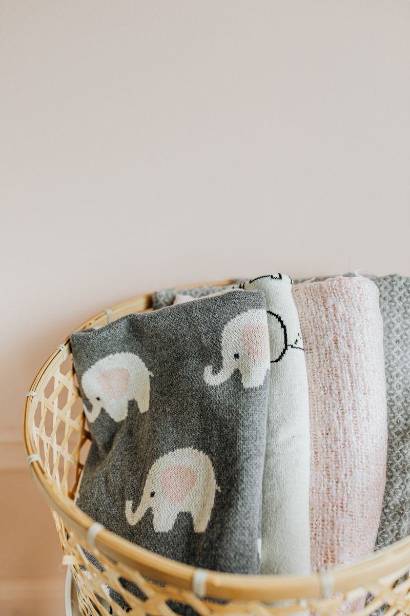 Soft baby blankets in a basket