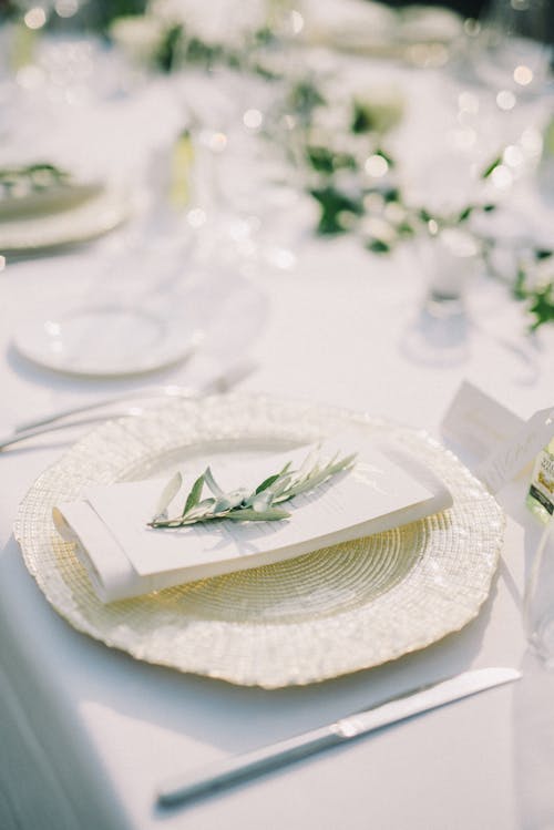 Free Green Leaves on White Ceramic Plate Stock Photo