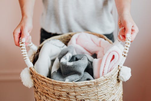 Free Blankets on a Basket Stock Photo