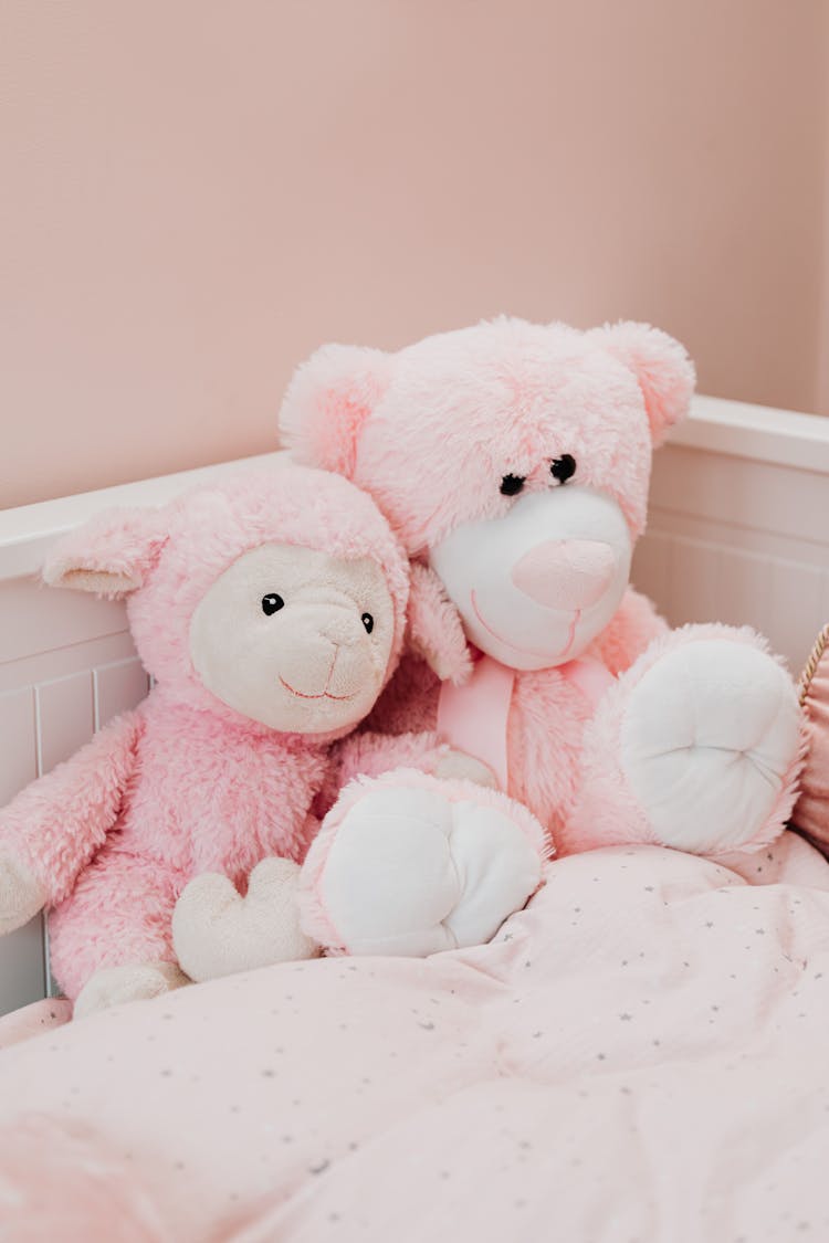 Pink Teddy Bears On The Bed