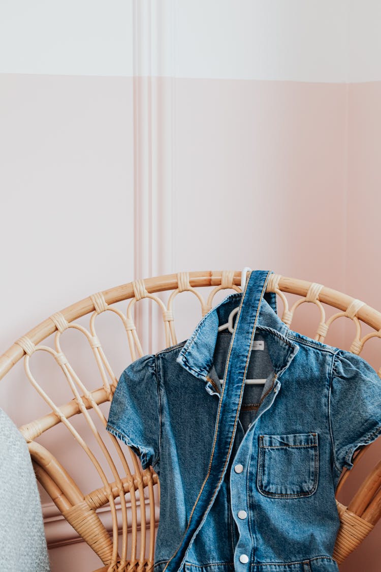 Close-Up Shot Of A Hanged Denim Polo