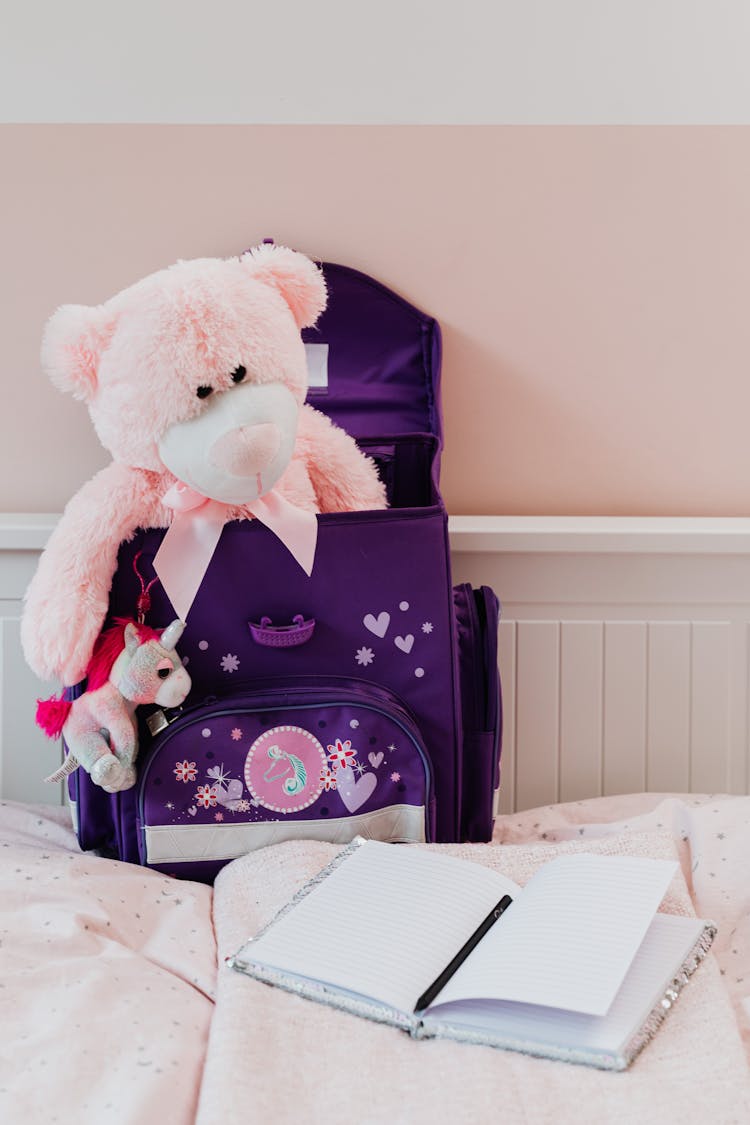 A Pink Teddy Bear Inside A Bag