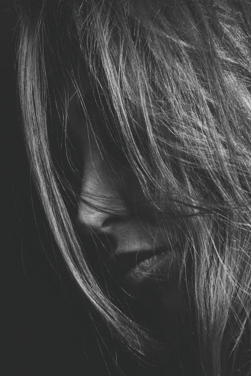 Free Grayscale Close-up Photo of a Woman with Hair Stock Photo