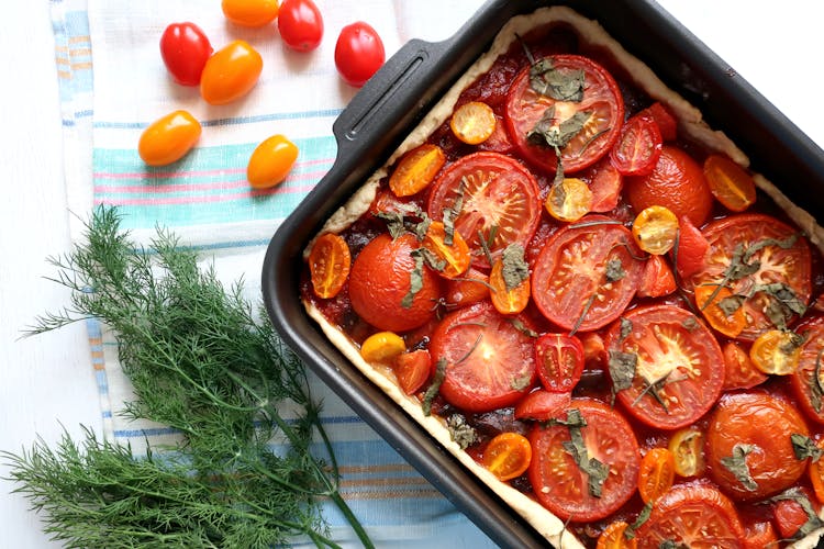 A Healthy Tomato Pie In A Food Tray