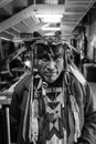 Man with animal face on head