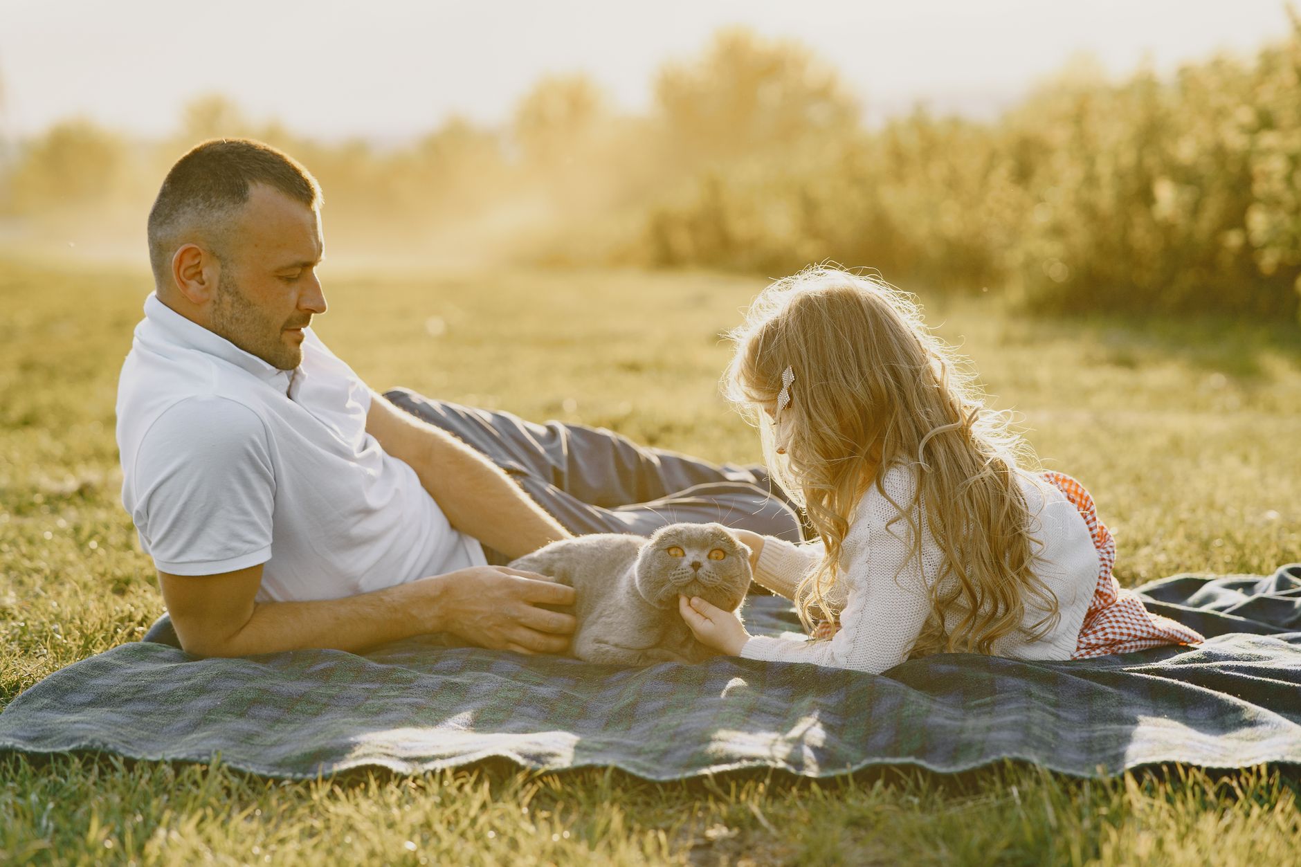 Family and pet outdoors
