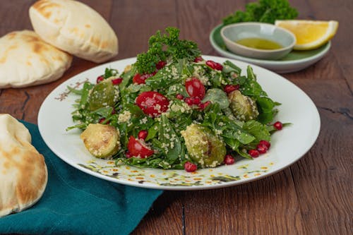 Vegetable Salad on White Floral Ceramic Plate