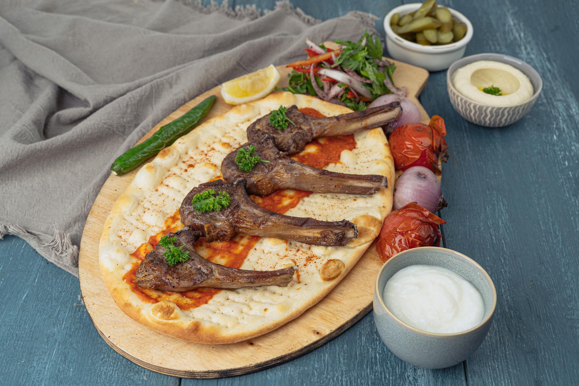 Grilled Lamb Chops on Pita Bread