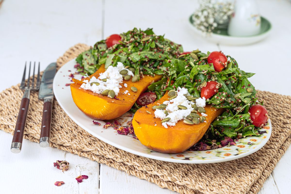 Roasted butternut squash with quinoa salad