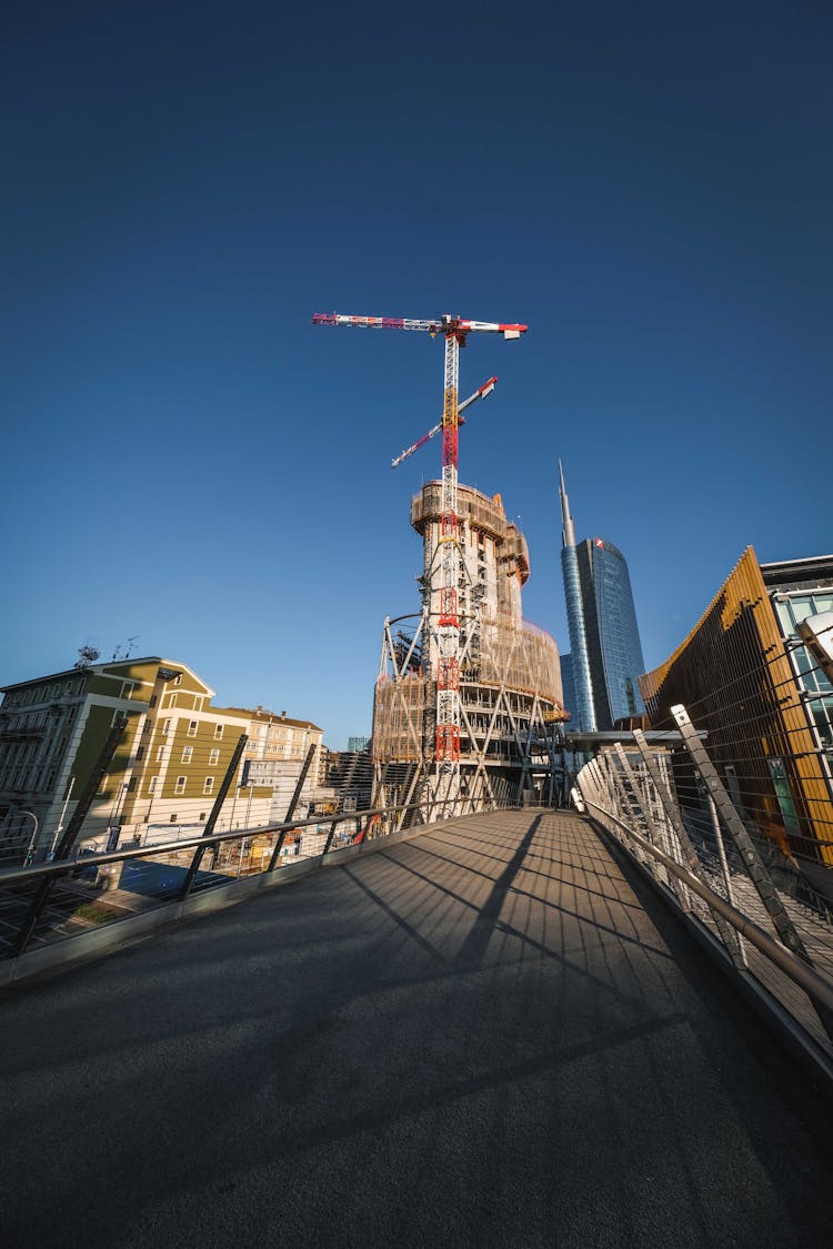 Footpath Leading To Building Construction In Modern City