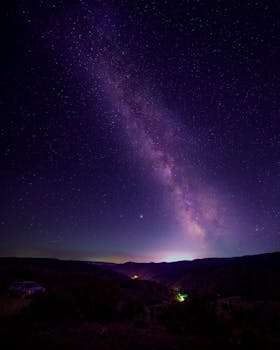 Stunning view of the Milky Way galaxy over Entiat, Washington on a clear starry night.