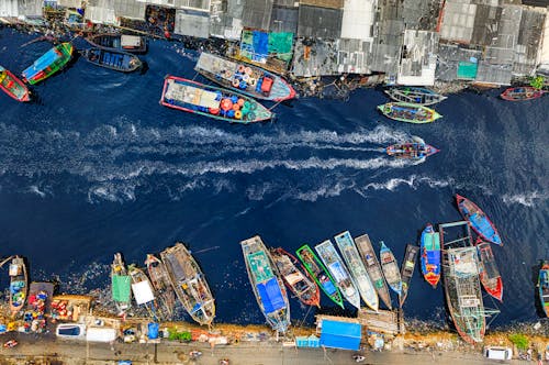 Aerial Photography of Fishing Boats on the River