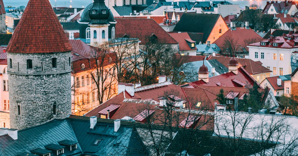 Cobblestone street and medieval architecture in Tallinn old town, Estonia