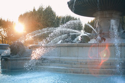 Fontana Ornamentale Nel Parco Soleggiato