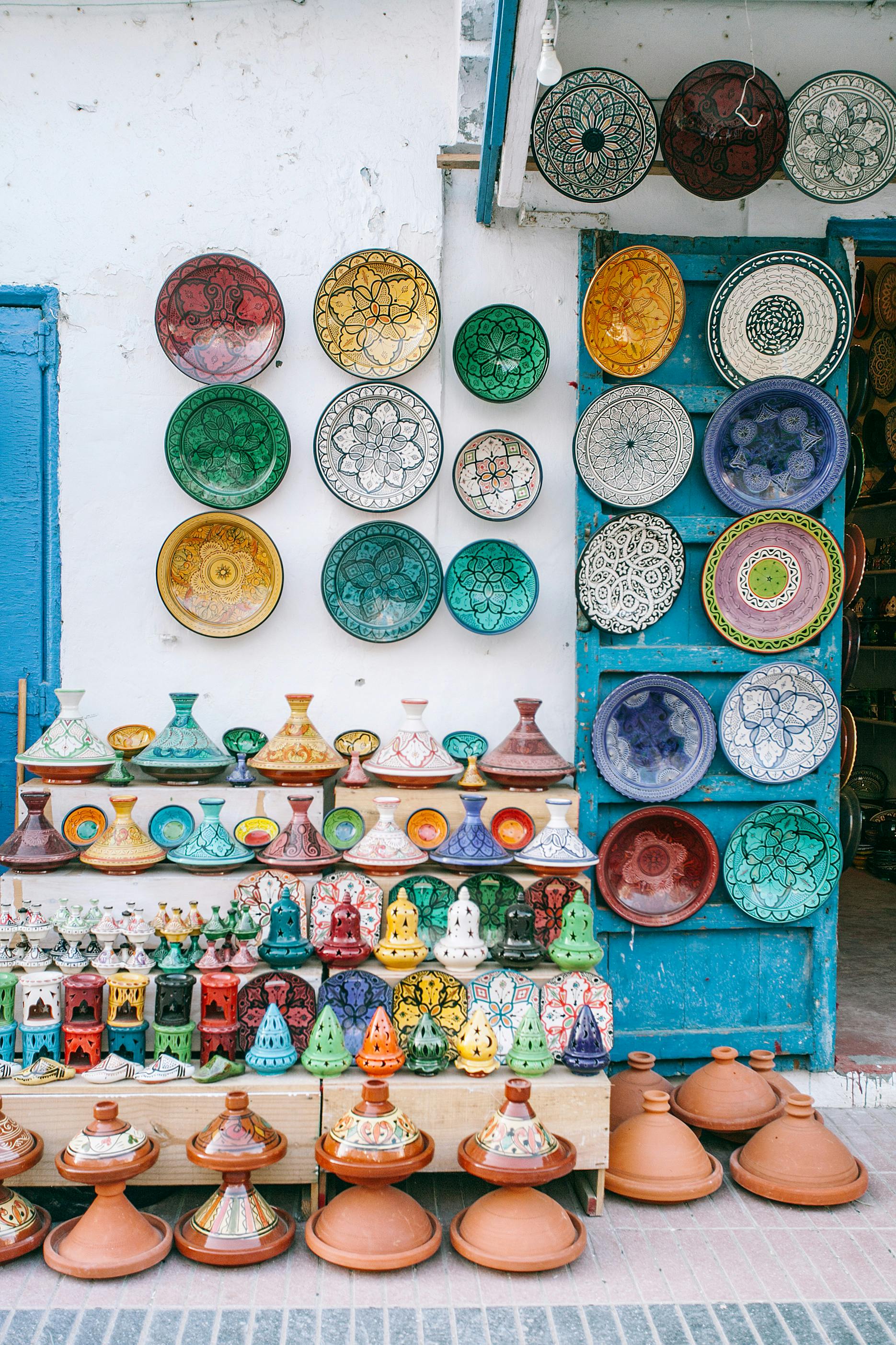 traditional plates with ornament in local market