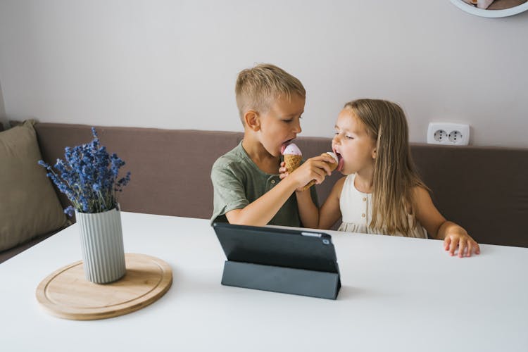 Children Eating Ice Cream Together