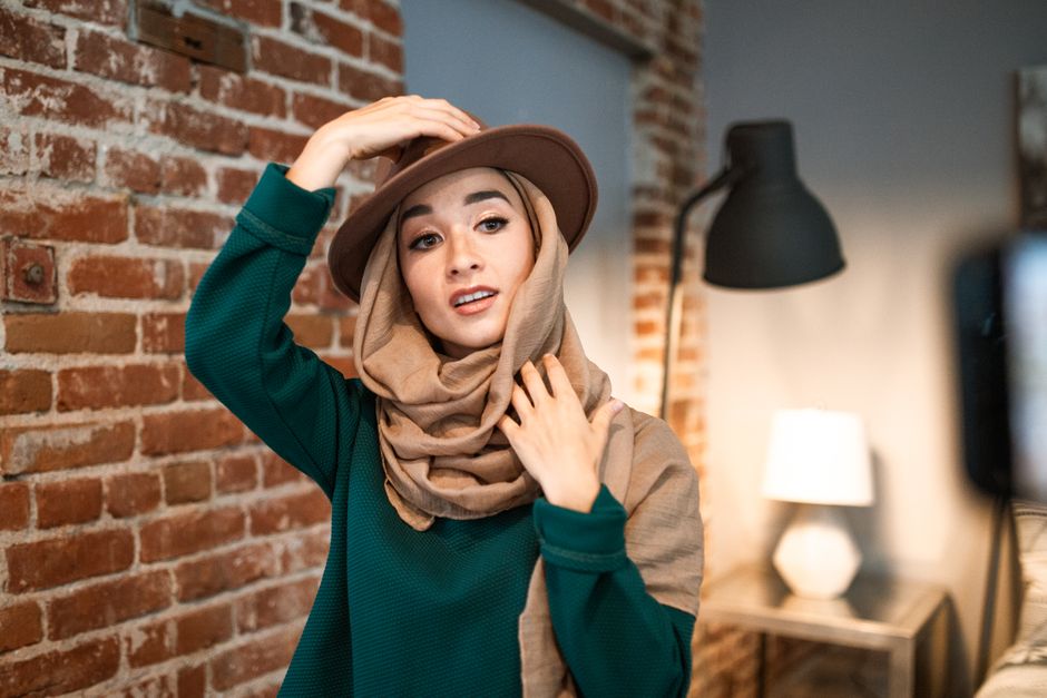 Elegant Muslim woman in hijab showing personal style and confidence