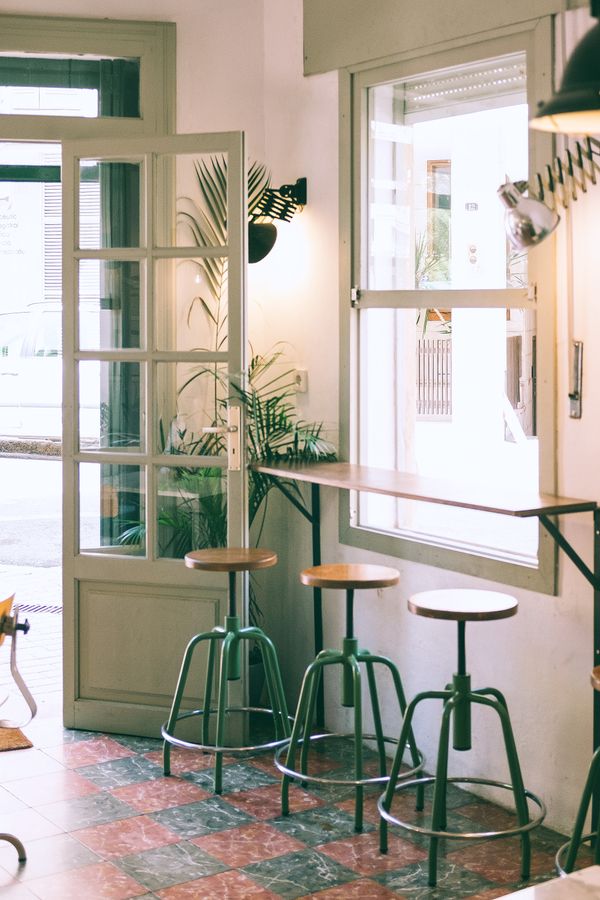 Cafe counter and stools interior