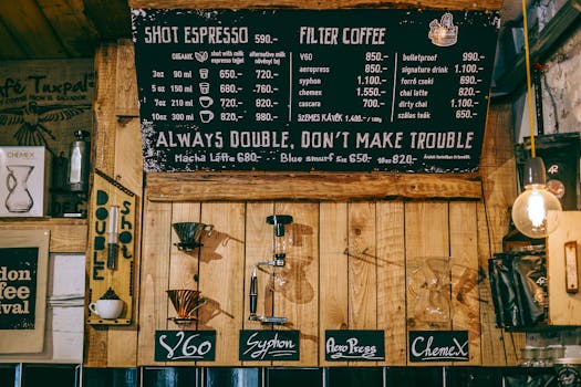 Accogliente Caffetteria Con Menu Decorato In Modo Creativo