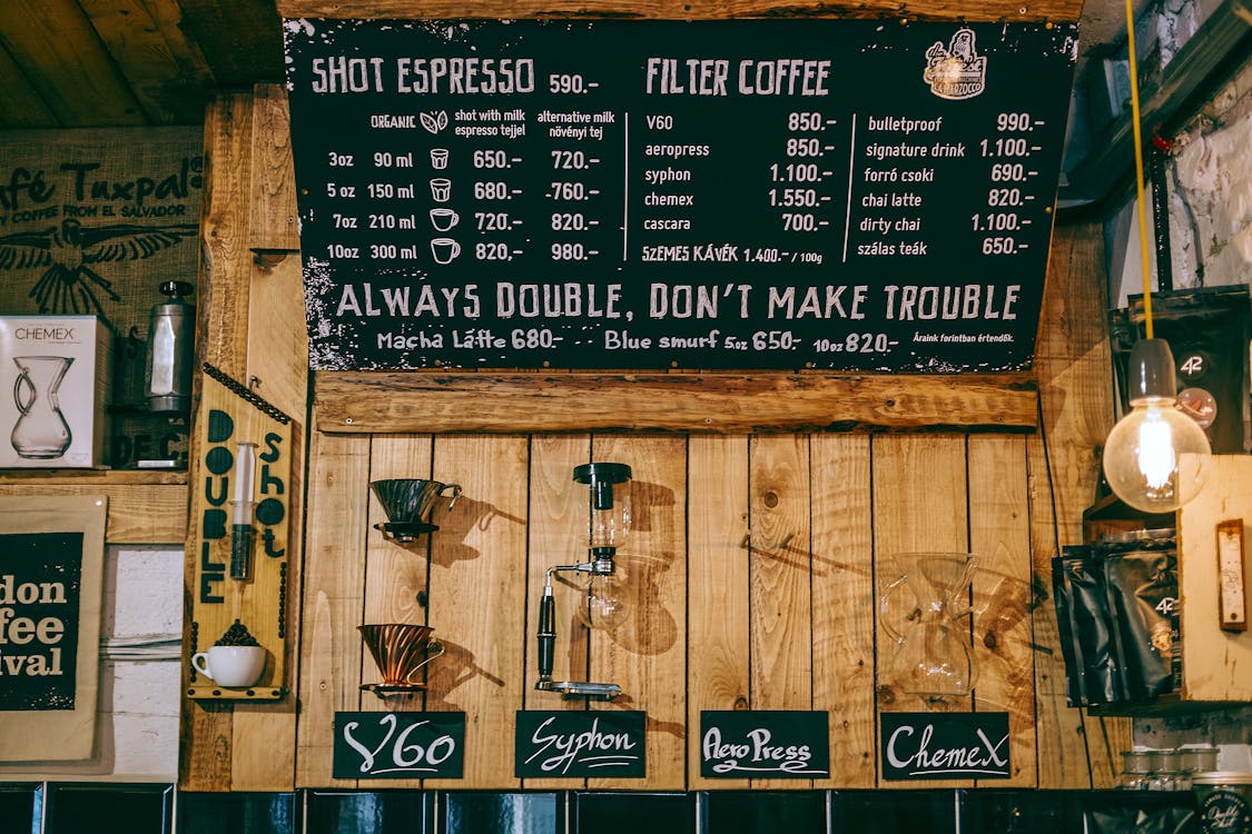 Free Cozy coffee house with creative decorated menu board Stock Photo