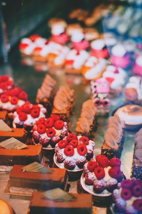 Free Delicious desserts in confectionery shop Stock Photo