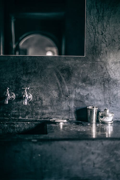 Free Bathroom sink with mirror and soap Stock Photo