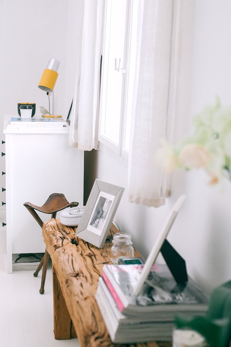 Wooden Desk With Photo Frames