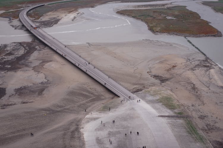 Drone View Of Road Over River In Barren Valley