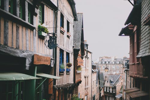 Narrow street with old authentic buildings