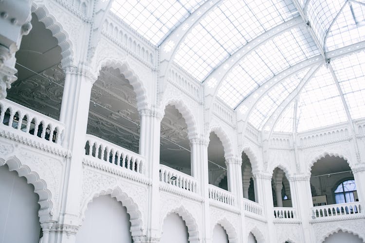 Old Masonry Building Interior With Arches In Sunlight