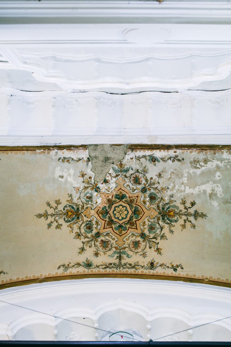 Ornamental Ceiling With Old Painting In Building