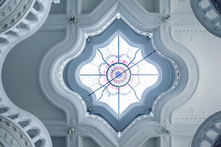 Ornamental Ceiling With Colorful Stained Glass