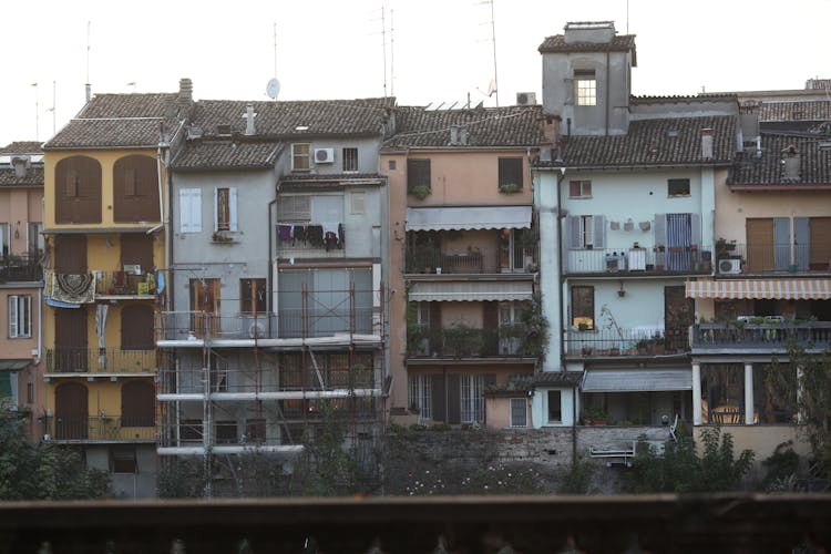 Exterior Of Attached Old Residential Buildings