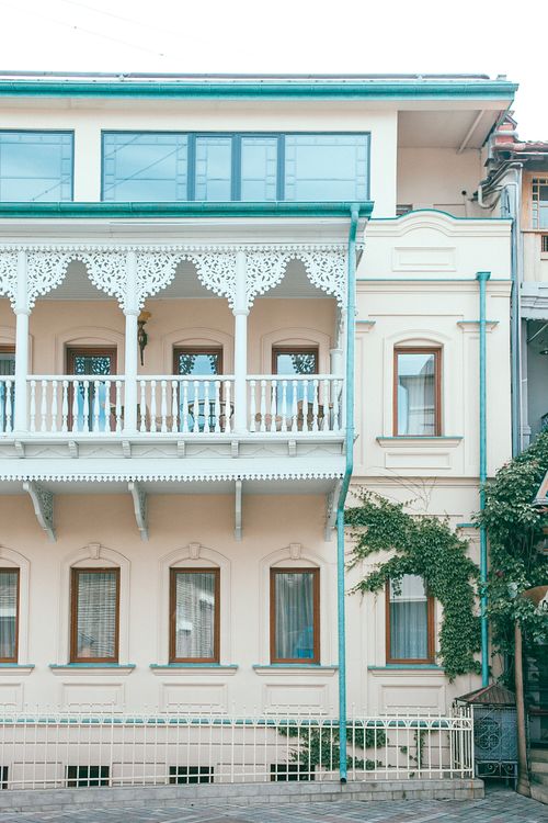 Facade of modern residential building with ornamental balcony · Free ...
