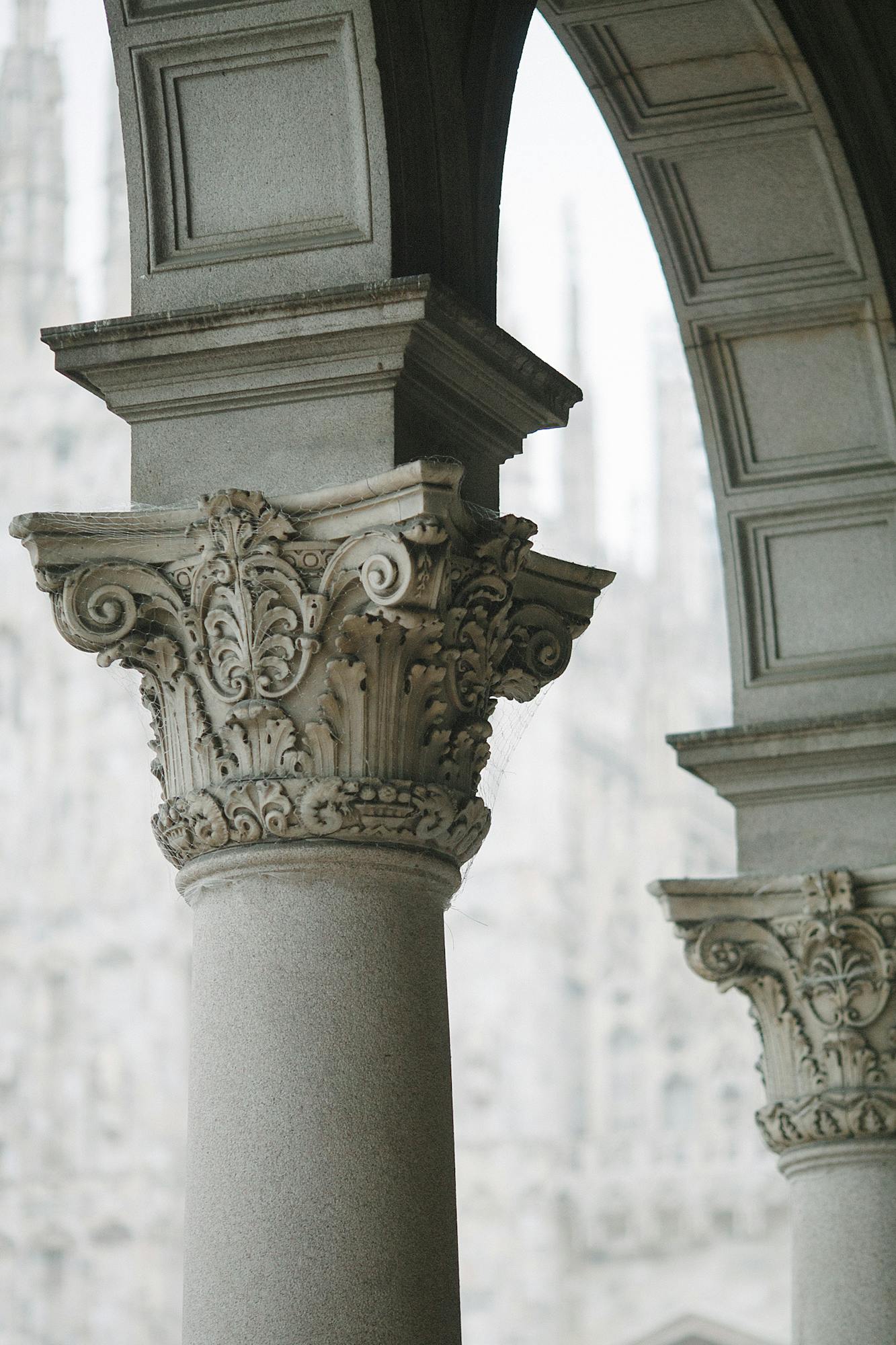 Ancient columns of building on street