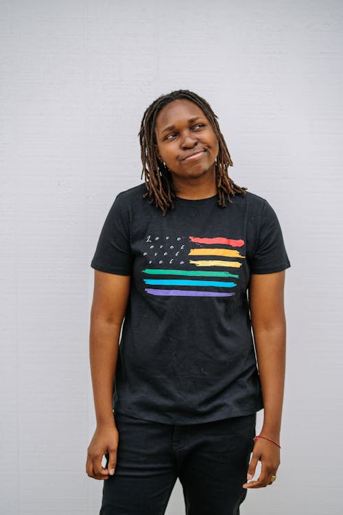A Woman in a Gay Pride Shirt