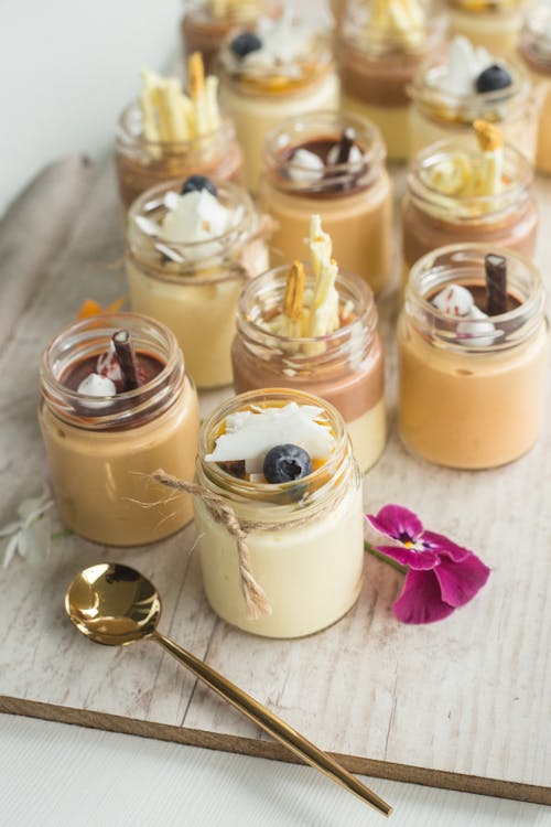 A Variety of Delicious Desserts on Glass Jars