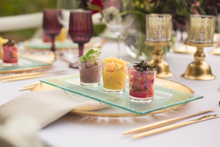 Assorted Desserts On Clear Glasses