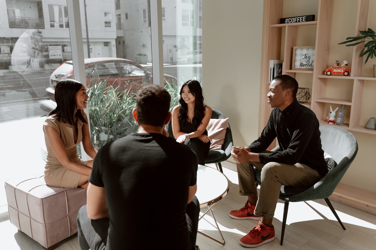 Group of people having meaningful discussion together