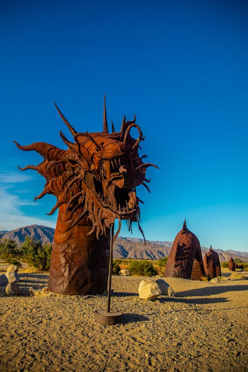 Free Brown Metal Dragon Sculpture in Borrego Springs California Stock Photo